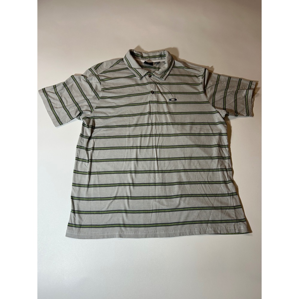 Oakley Polo Shirt Mens XL Grey Excellent Striped Short Sleeve Golf Top